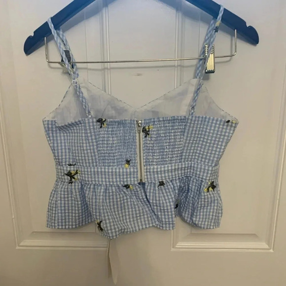 English Factory Blue and White Gingham Crop Top with Embroidery Size S NWT - Picture 3 of 6